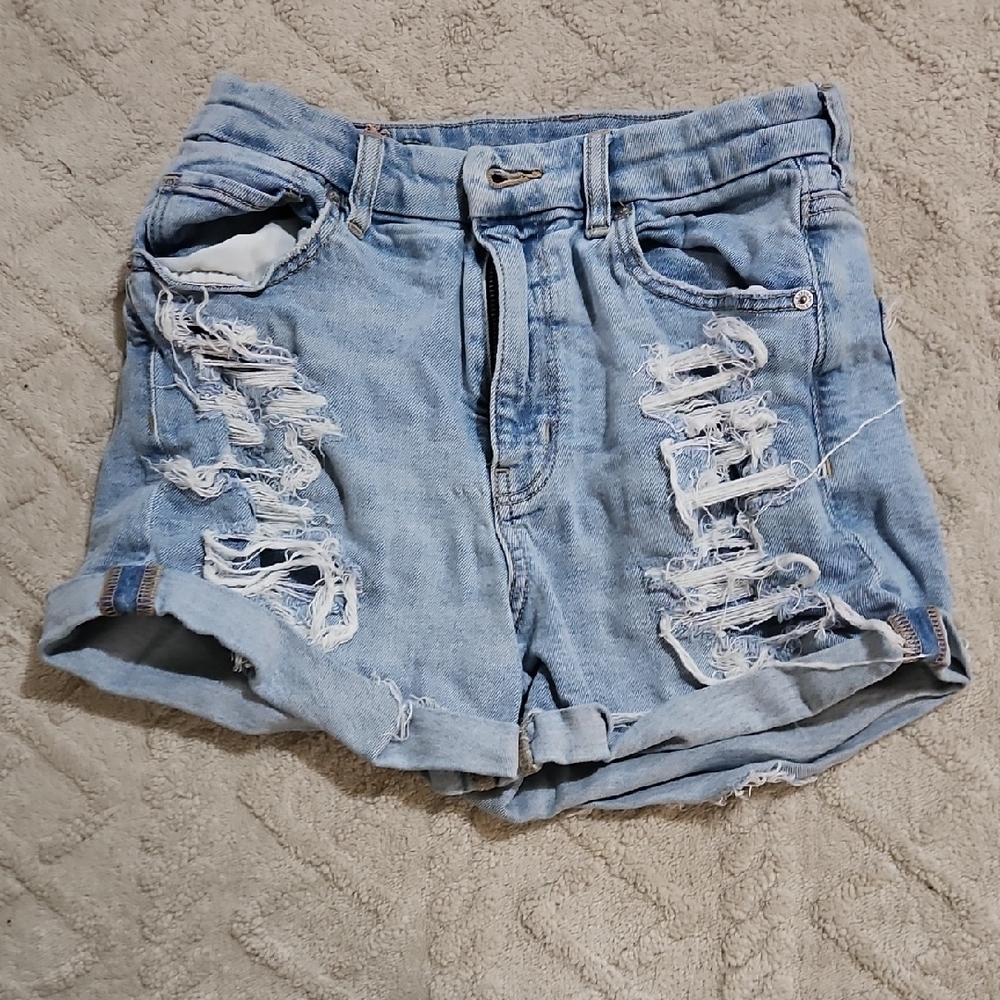 Bundle Sale | American Eagle Outfitters Light Blue Ripped Jean Shorts Size 8